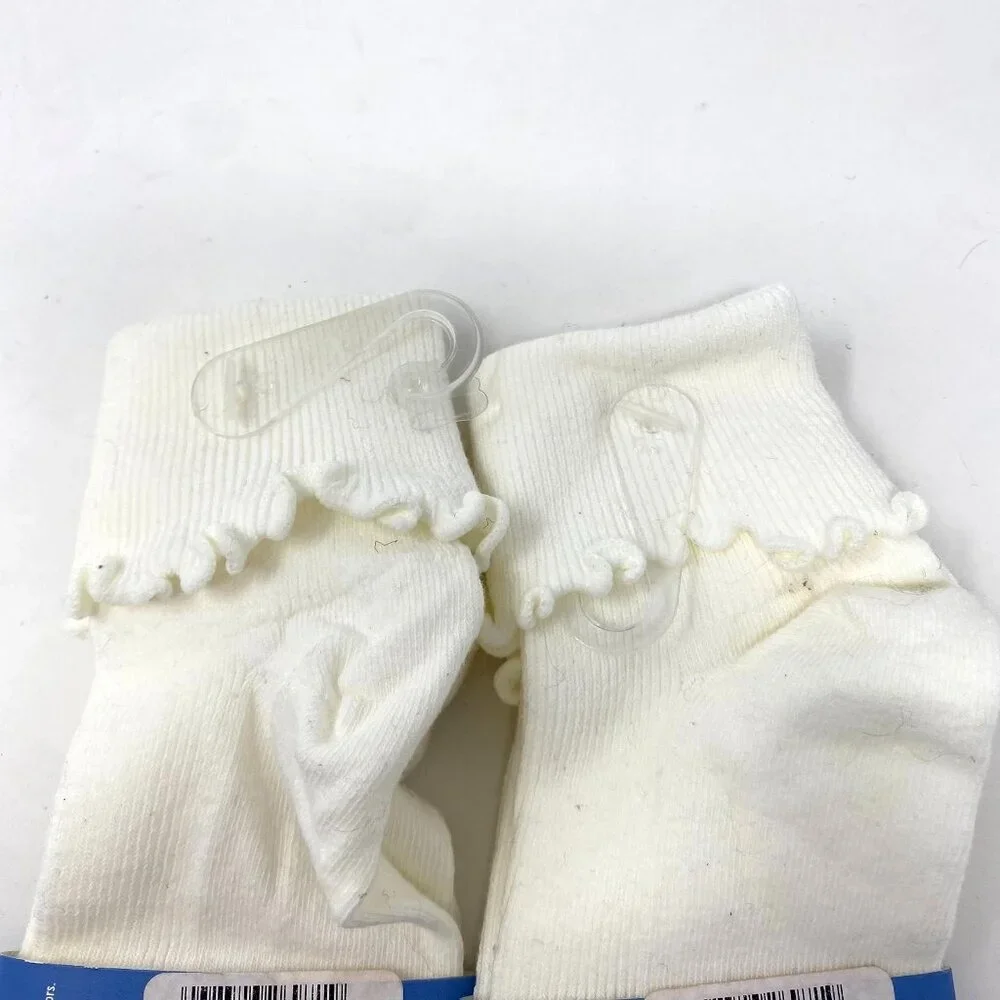 Vintage 2 Pack Nordstrom Lettuce Edge White Cuff Girls Dress Socks Size 9-11
